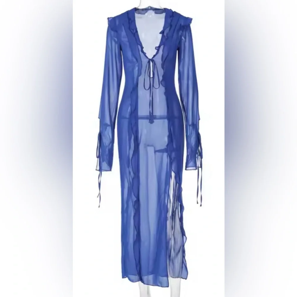 Blue Lagoon Sheer Maxi Swimsuit Coverup Dress - Picture 4 of 10